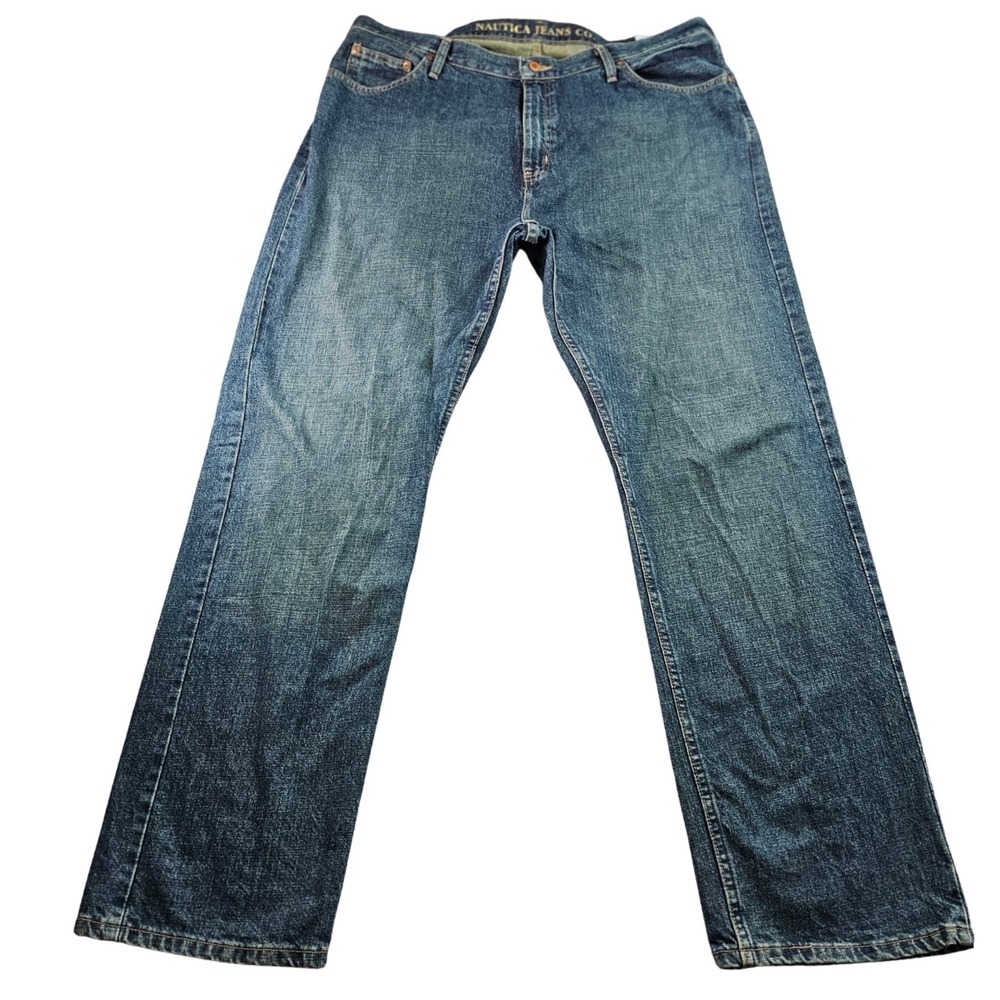 Nautica Jeans Mens 40/34 Blue Denim Low Waist Grunge‎ Relaxed Fit Straight Leg